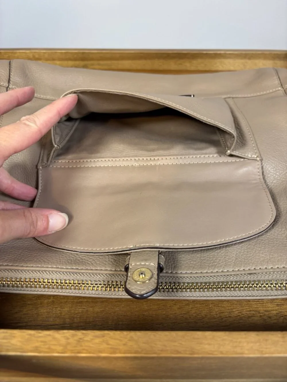 Coach Charlie Taupe Gray Pebbled Leather Hobo Shoulder Bag